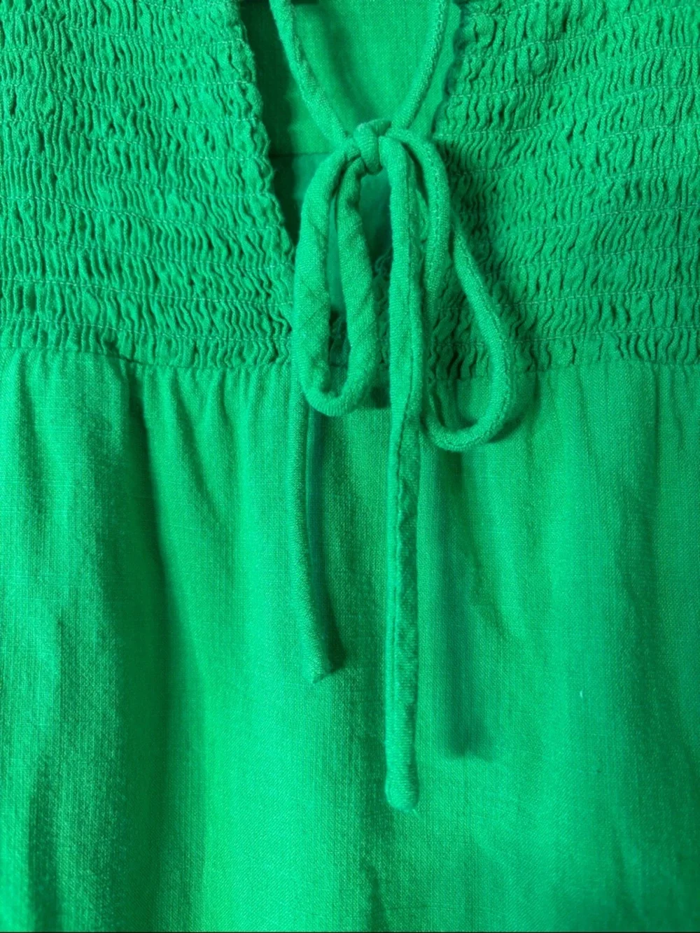 LOFT Green Smocked Yoke Tie-Front Flutter Sleeve Top 0247 - Picture 5 of 9